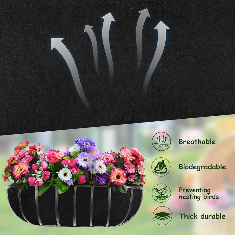 Fantang 2PCS 24 Inch Window Box Liner Fabric Planter Basket Liner Trough Planter Insert Liner Black Hanging Flower Basket Liners Non-Woven Felt Plant Liner for Planters Fence Garden - Avoid Bird Nesting - Image 3